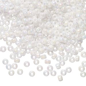 Seed bead, Miyuki, glass, pkg/250g, #8 rocaille, opaque rainbow chalk white, (RR-471).