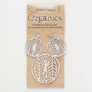 Focal and drop, silver-finished "pewter" (zinc-based alloy), 25x24mm and 38x37mm matte freeform with cutout leaf design. Sold per pkg of 3.