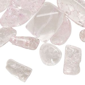 Bead mix, crackle glass, translucent pink, small to large chip. Sold per 4-ounce pkg.