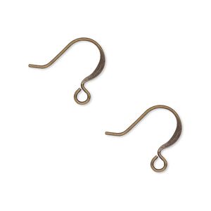 Ear wire fishhook 1pkg500 antique gold-plated, 15mm flat / open loop, 21 gauge brass 250 pair