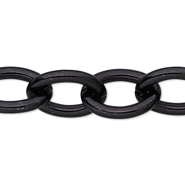 Chain, anodized aluminum, black, 14mm oval cable. Sold per pkg of 5 feet. image number 0