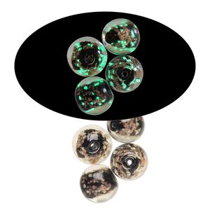 Bead, lampworked glass, black and glow-in-the-dark with gold glitter, 14mm round. Sold per pkg of 4.