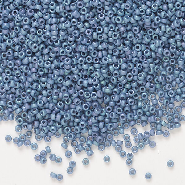 Seed bead, Miyuki, 1pkg35g, glass, #15 rocaille, opaque matte rainbow steel blue (RR-2030) image number 0