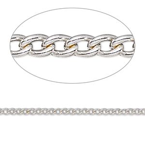 Chain 1pkg1 silver-plated curb, 2mm, steel 5 foot unfinished