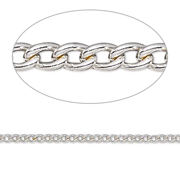 Chain, silver-plated steel, 2mm curb. Sold per pkg of 5 feet. image number 0