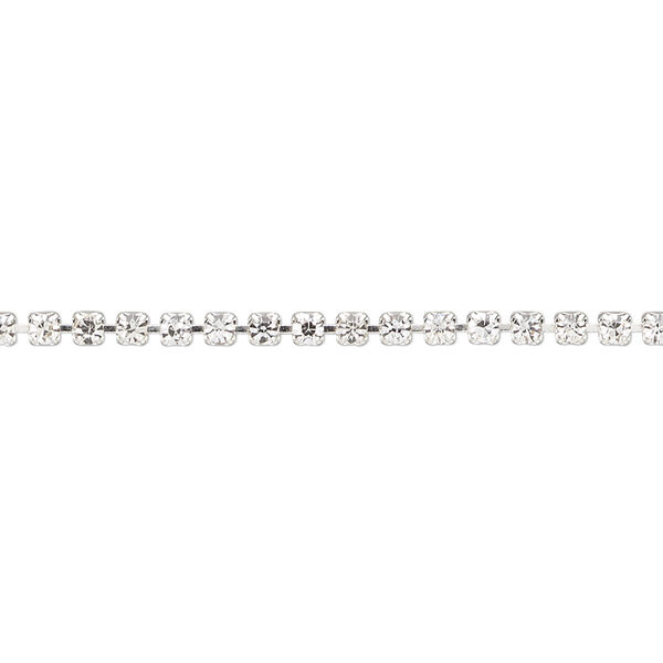 Cupchain, glass rhinestone and silver-plated brass, clear, 2mm round. Sold per pkg of 1 meter, approximately 320 cups. image number 0
