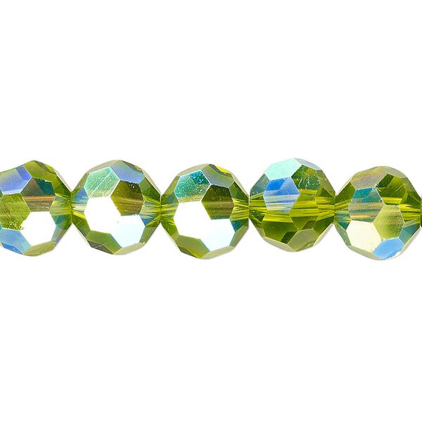 Bead 1pk 32 facets translucent peridot green AB, Celestial Crystal® 10mm round 15.5-16 inch image number 0