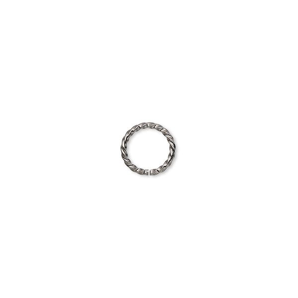 Jump ring, gunmetal-plated brass, 8mm twisted round, 6.3mm inside diameter, 18 gauge. Sold per pkg of 100. image number 0