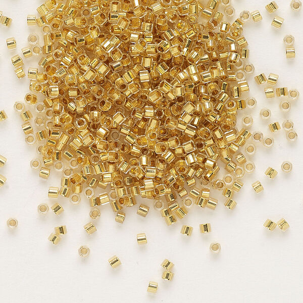 Seed bead, Delica®, glass, pkg/250g, #11 cut, transparent 24Kt gold-lined crystal gold (DBC-0033). image number 0