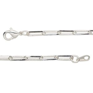 Chain 1pkg1 silver-plated paperclip, 3.3mm / lobster claw clasp, brass 24 inch