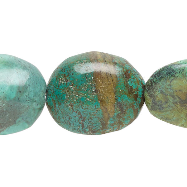 Bead, magnesite (dyed / stabilized), blue-green, large to extra-large nugget, Mohs hardness 3-1/2 to 4. Sold per 15-inch strand. image number 0