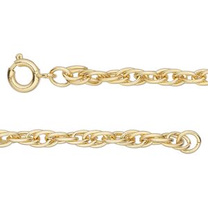 Chain, gold-finished steel, 4mm triple rope, 24 inches with springring clasp. Sold individually.