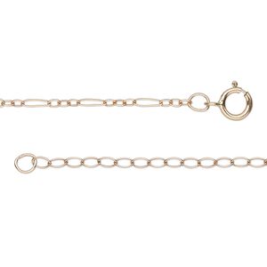 Chain 1pkg1 14Kt rose gold-filled figaro, 1.7mm fine / springring clasp, Gossamer™ 16 inch