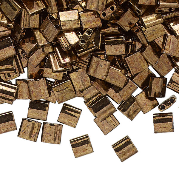 Seed bead, TILA®, glass, pkg/40g, 5mm full tila square, opaque luster antique bronze, (TL-457B). image number 0