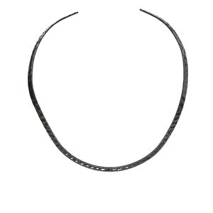 Neckwire, gunmetal-plated brass, 5mm flat hammered, 16 inches. Sold individually.