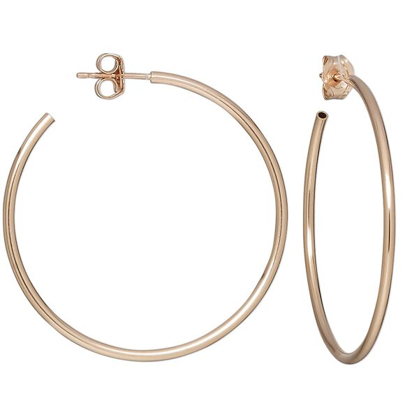 Earring, 14Kt rose gold-filled, 30.5mm hoop with post and flexible hollow tube. Sold per pair. image number 0