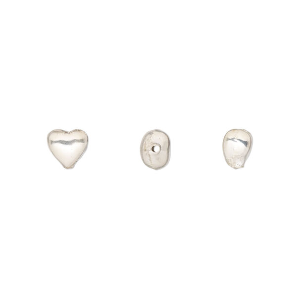 Bead, sterling silver, 6mm heart. Sold per pkg of 30. image number 0