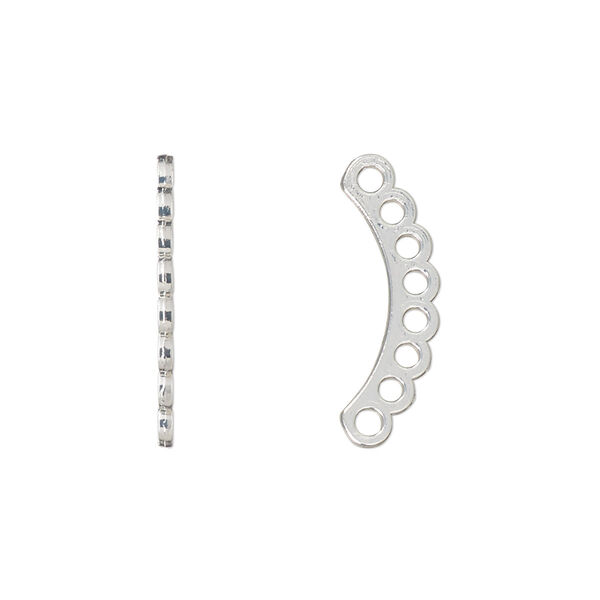 Spacer bar, silver-plated "pewter" (zinc-based alloy), 22x1mm 8-strand curved bar, fits up to 2.5mm bead. Sold per pkg of 10. image number 0