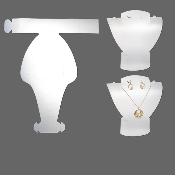 Display, foldable, necklace and earring, acrylic, frosted clear, 10-1/4 x 9-1/4 x 3-3/4 inches assembled. Sold individually. image number 0