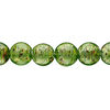 Bead, lampworked glass, forest green with silver-colored foil, 28mm puffed flat round. Sold per pkg of 6. image number 1