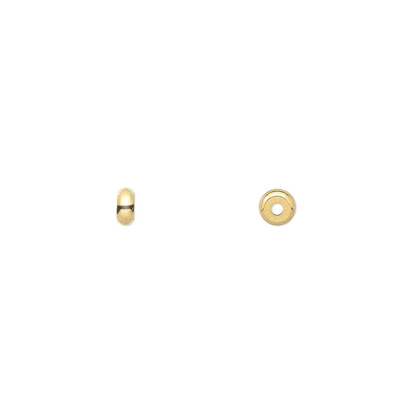 Bead, gold-plated brass, 4x2mm heishi. Sold per pkg of 100. image number 0