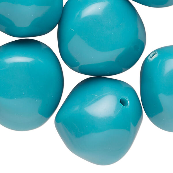 Bead, acrylic, teal blue, 12x11mm freeform round. Sold per 8-ounce pkg, approximately 35 beads. image number 0