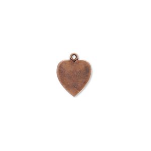 Charm, antique copper-plated brass, 11x10mm heart. Sold per pkg of 10.