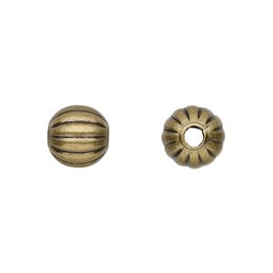 Bead, antique gold-plated brass, 10mm corrugated round. Sold per pkg of 100.