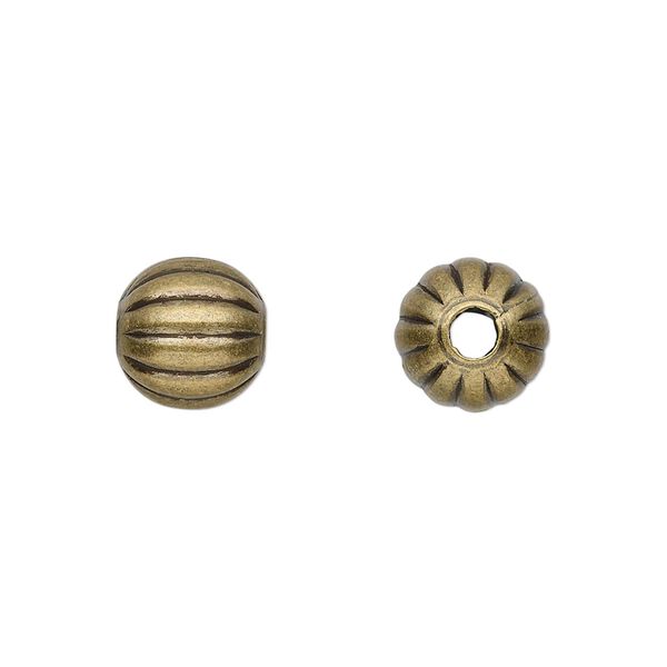 Bead, antique gold-plated brass, 10mm corrugated round. Sold per pkg of 100. image number 0