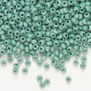 Seed bead, Preciosa Ornela Czech glass, 1pkg50g, 2.8-3.2mm rocaille, opaque matte terra dyed soft thyme chalkwhite (06454)