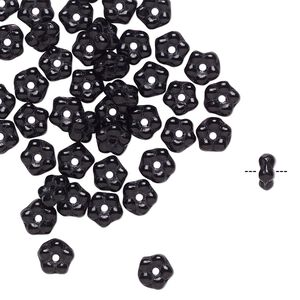 Bead, Preciosa, Czech pressed glass, opaque black, 5x2mm forget-me-not flower. Sold per pkg of 50.