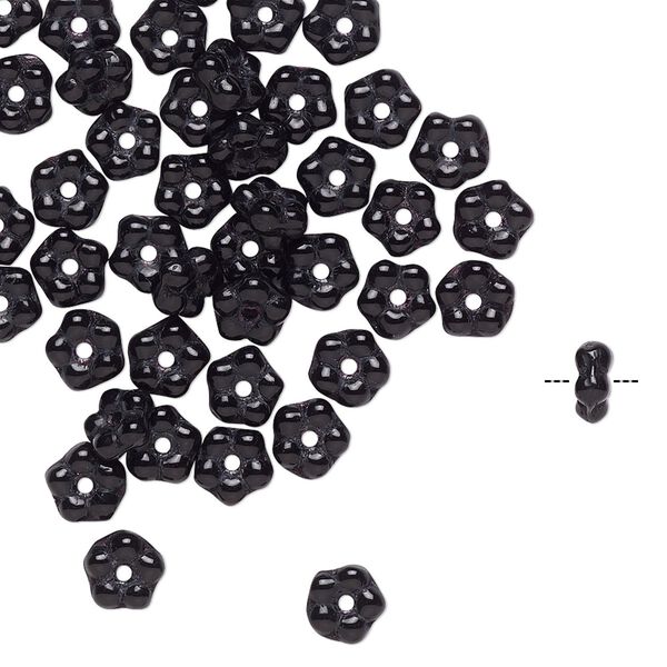 Bead, Preciosa, Czech pressed glass, opaque black, 5x2mm forget-me-not flower. Sold per pkg of 50. image number 0