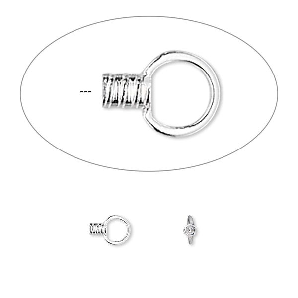 Crimp end, silver-plated brass, 2.5x1.5mm tube with loop, 0.5mm inside diameter. Sold per pkg of 10. image number 0