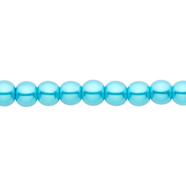 Bead, crystal pearl, turquoise blue, 6mm round. Sold per pkg of (2) 15-1/2" to 16" strands, approximately 130 beads. image number 0