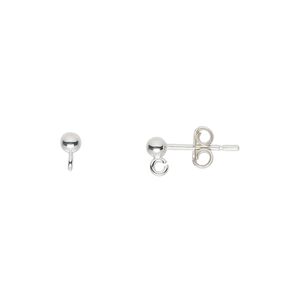 Earstud 1pkg10 sterling silver, 3mm ball / open loop / earnuts, polished 5 pair