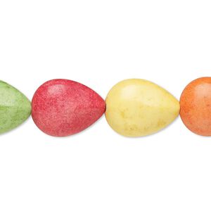 Bead, "howlite" (imitation) resin. mixed colors, 15x11mm-16x12mm puffed teardrop. Sold per 15-inch strand.