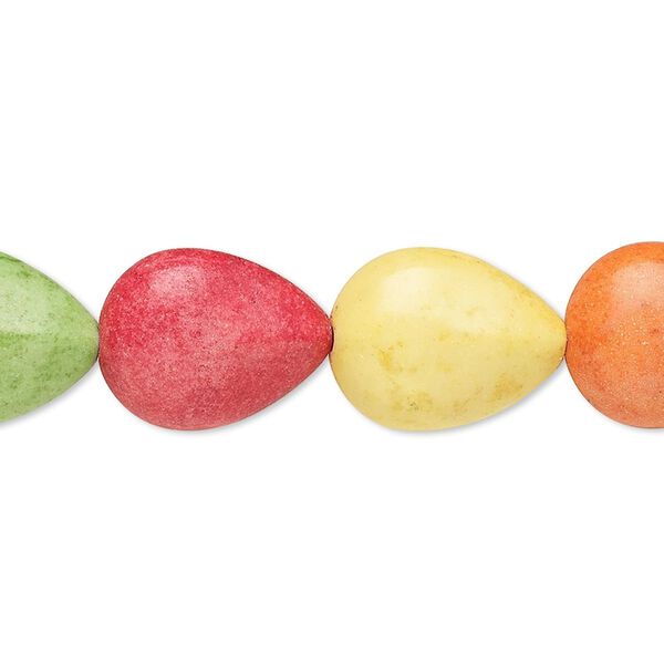 Bead, "howlite" (imitation) resin. mixed colors, 15x11mm-16x12mm puffed teardrop. Sold per 15-inch strand. image number 0
