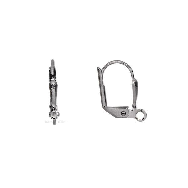 Ear wire, gunmetal-plated brass, 16mm leverback with 7x2mm shield and open loop. Sold per pkg of 5 pairs. image number 0