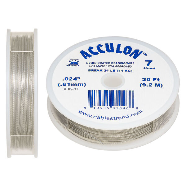 Beading wire, Acculon®, nylon-coated stainless steel, clear, 7 strand, 0.024-inch diameter. Sold per 30-foot spool. image number 0
