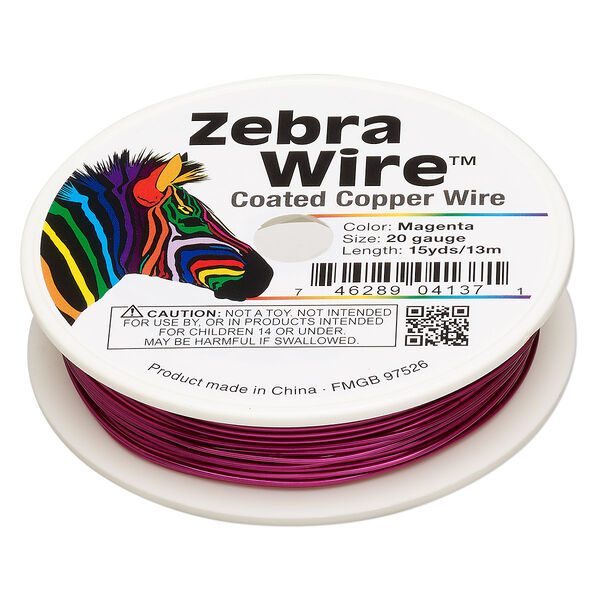 Wire, Zebra Wire™, color-coated copper, magenta, round, 20 gauge. Sold per 15-yard spool. image number 0