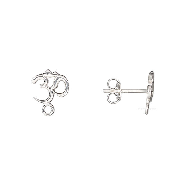 Earstud, sterling silver, 9x8mm Om with closed loop. Sold per pair. image number 0