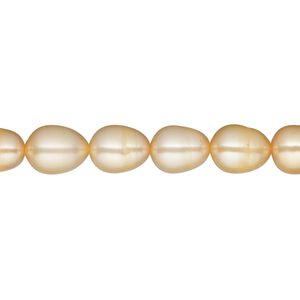Pearl, cultured freshwater (dyed), golden wheat, 5-6mm rice, D- grade, Mohs hardness 2-1/2 to 4. Sold per 15-inch strand.