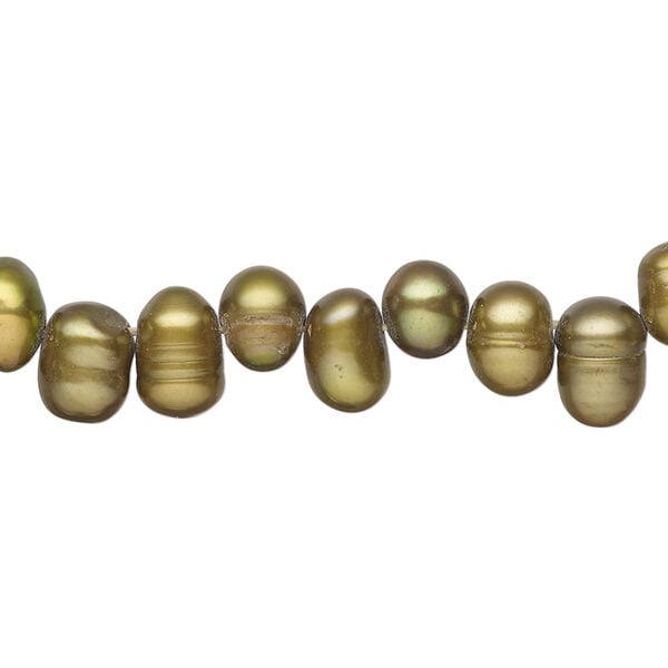 Freshwater pearl 1pkg1, top-drilled rice, 14 inch golden olive 7x6mm-11x6mm cultured image number 0