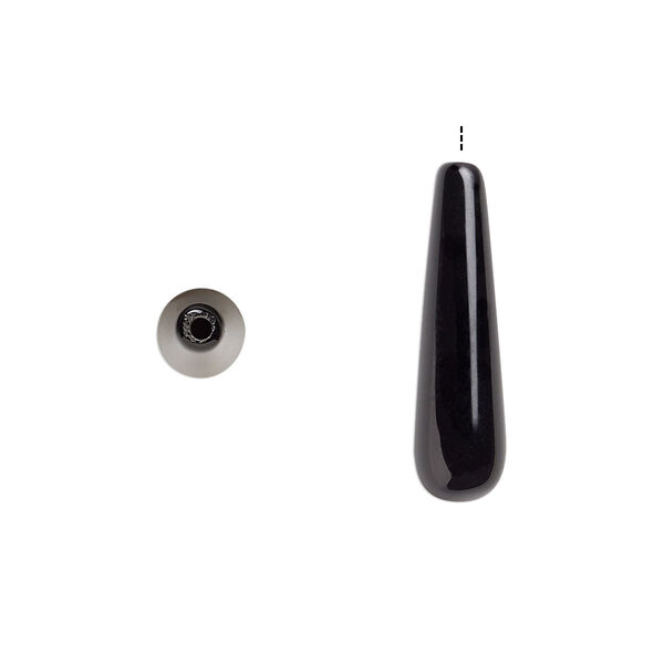Bead, black onyx (dyed), 22x6mm half-drilled teardrop, B grade, Mohs hardness 6-1/2 to 7. Sold per pkg of 2. image number 0