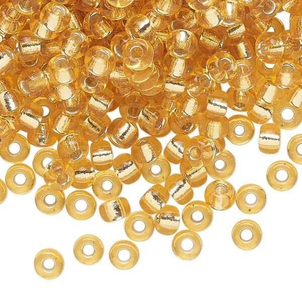 Seed bead, Miyuki, glass, pkg/250g, #6 rocaille, transparent silver-lined gold, (RR-3). image number 0