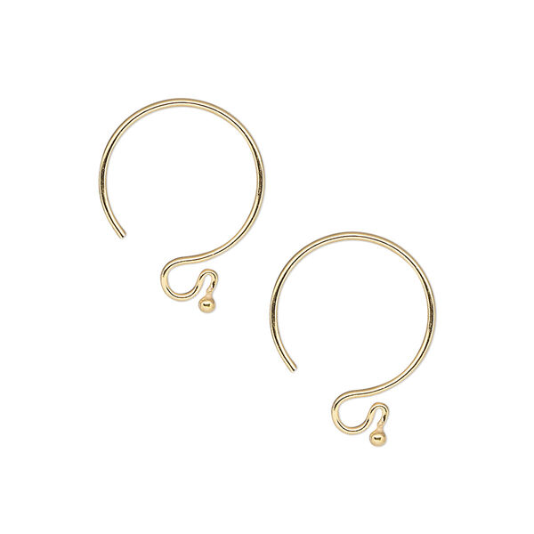 Ear wire, gold-plated brass, 15mm French hook with 1.5mm ball and open loop, 20 gauge. Sold per pkg of 5 pairs. image number 0