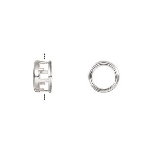 Slide, Bezelite, sterling silver, 8mm 4-prong round setting. Sold per pkg of 2.