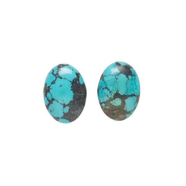Cabochon, turquoise (dyed / stabilized), 14x10mm calibrated oval, B grade, Mohs hardness 5 to 6. Sold per pkg of 2. image number 0