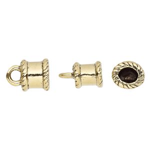 Cord end, antique gold-plated pewter (tin-based alloy), 9x8mm oval, 5x4mm inside diameter. Sold per pkg of 2.