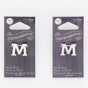 Drop, silver-finished "pewter" (zinc-based alloy), 16x13mm alphabet letter "M." Sold per pkg of 2.